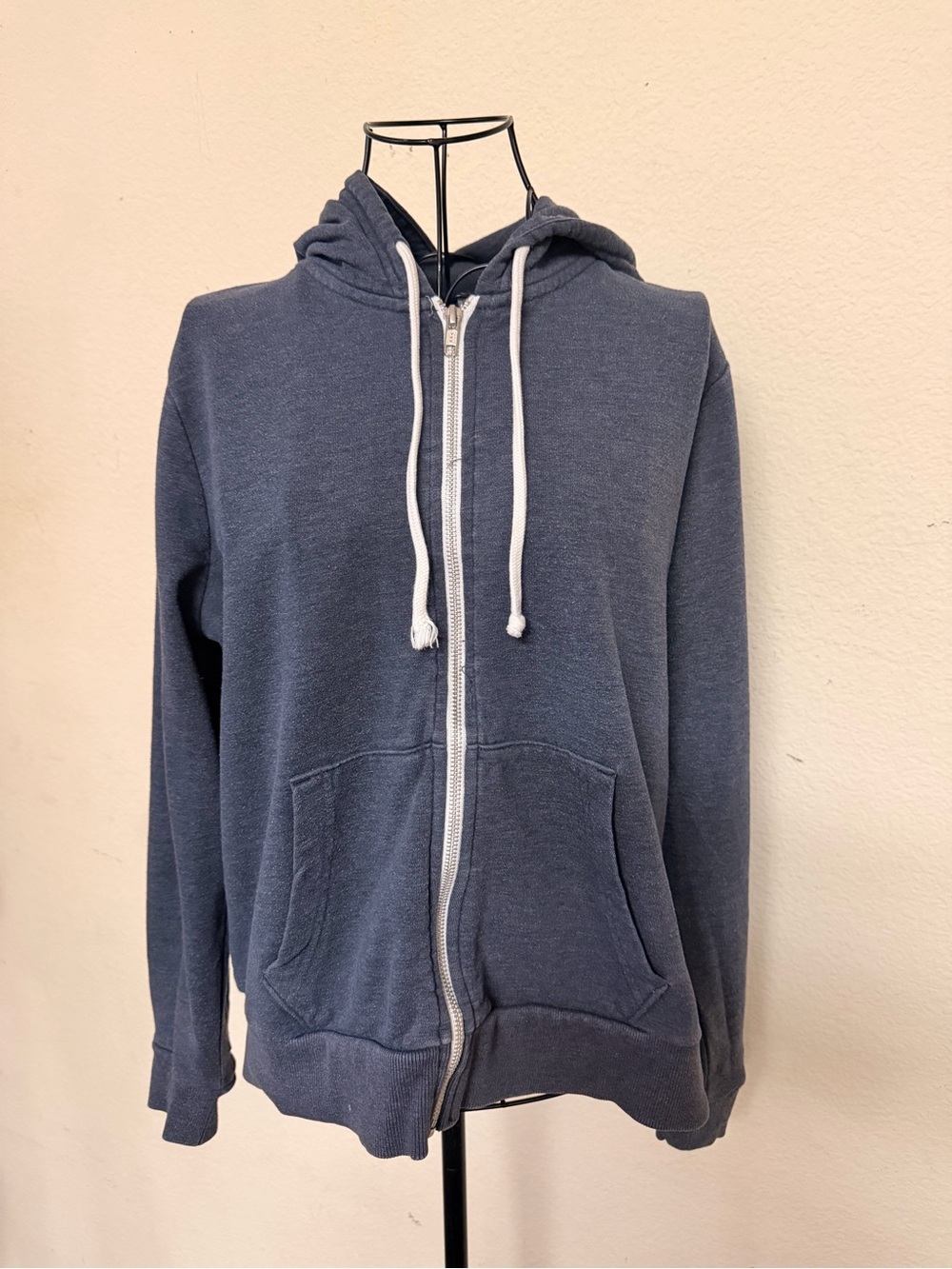 H&M Men's Navy Zip-Up Hoodie with White Drawcords